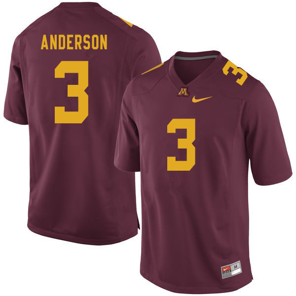 Men #3 MJ Anderson Minnesota Golden Gophers College Football Jerseys Sale-Maroon